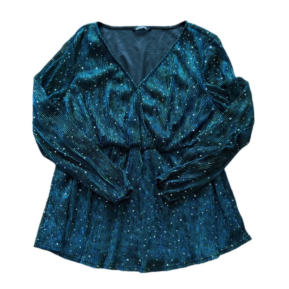 BloomChic Turquoise Long-Sleeved Wrap Blouse